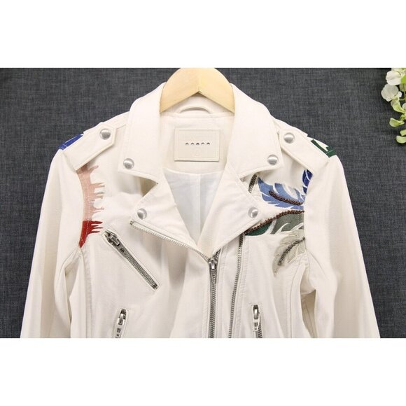 BLANK NYC Women's Vegan Faux Leather Embroidered Palm Tree Moto Jacket Sz S - Picture 3 of 9